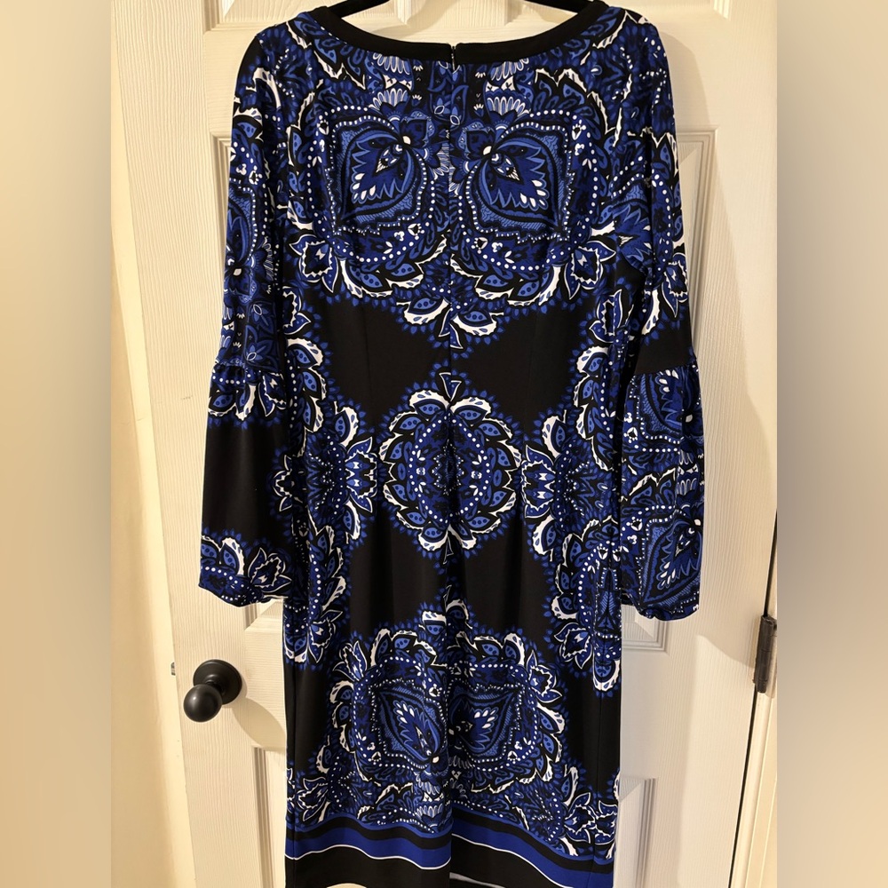 INC International Concepts Blue and Black Long Sleeve Dress Large - Picture 4 of 9